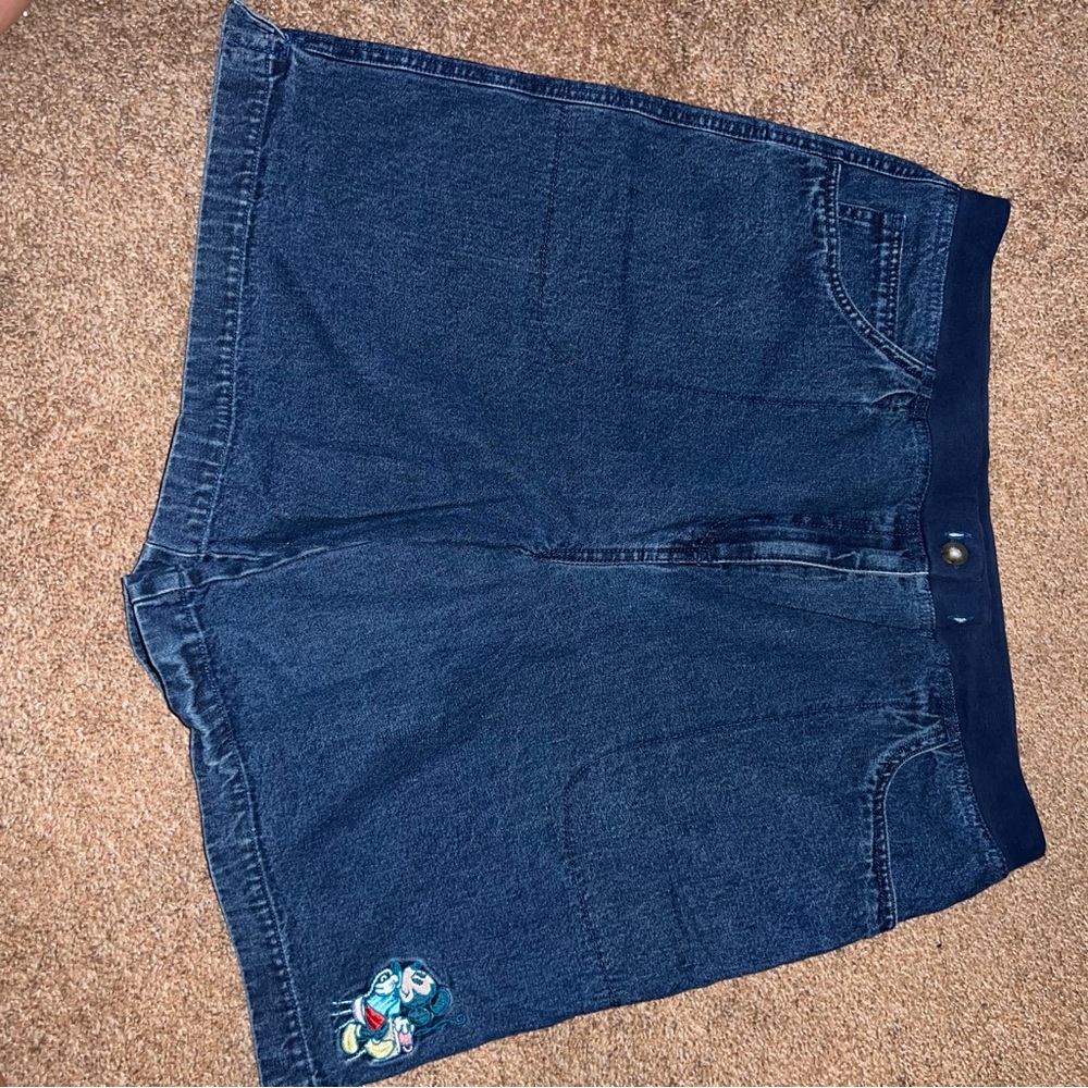Disney Blue Jean Shorts with Floral Embroidery